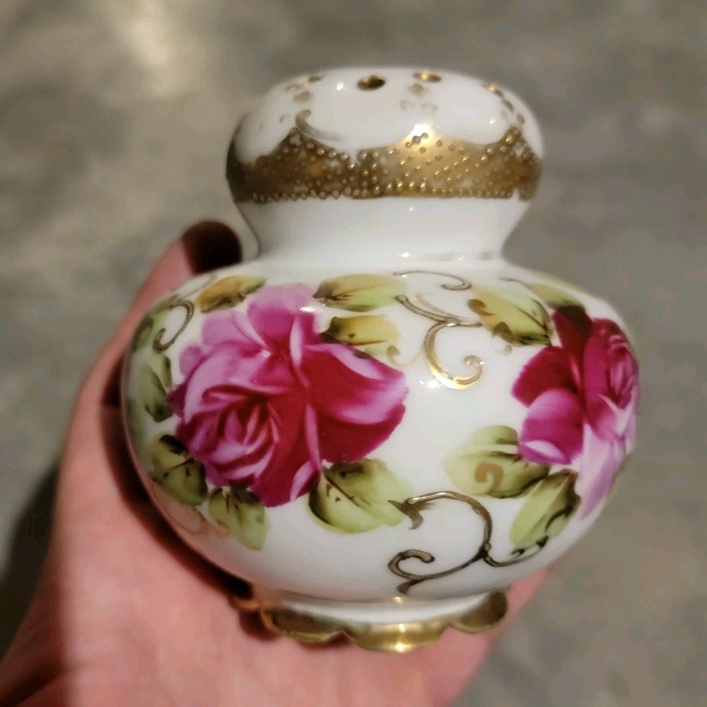 Vintage Nippon Porcelain Floral Shaker With Gold Accents VTG‎ 1940s MCM